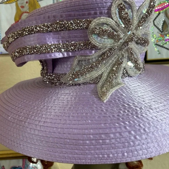 Elegant Lavender Hat with Glittering Bow - Picture 3 of 4